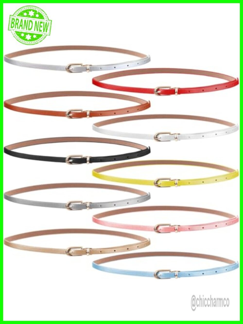 10 Pack Women's Skinny PU Leather Belts Adjustable Waist Belts for Jeans Pants